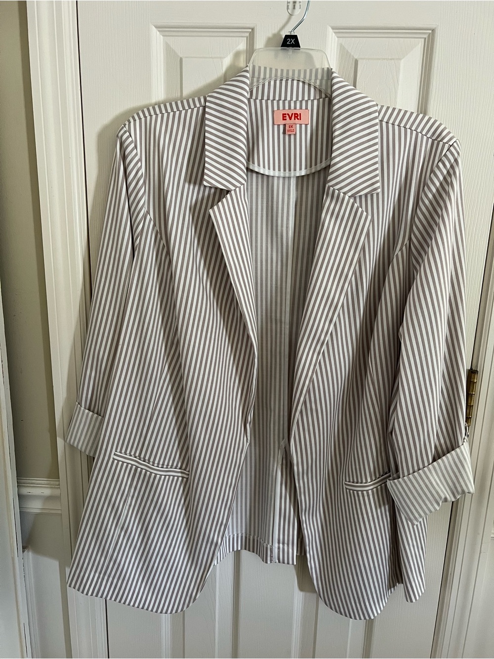 EVRI Taupe & White Striped Women's Blazer